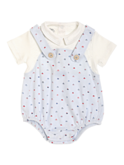 Baby Boy Sailboat Overall Bloomer Romper. 100% Pima Cotton.