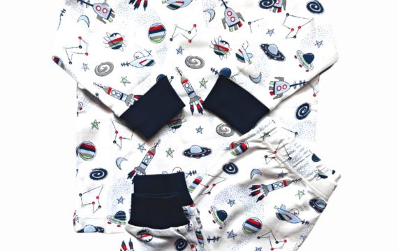 2-Piece Long Sleeve Boy Outer Space Pajamas