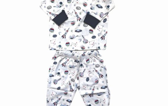 2-Piece Long Sleeve Boy Outer Space Pajamas