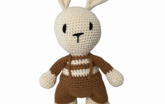 Crochet Bunny Doll in Brown Overalls