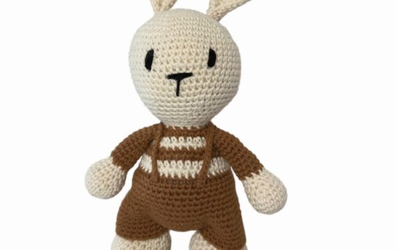 Crochet Bunny Doll in Brown Overalls