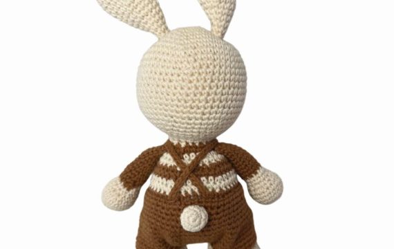 Crochet Bunny Doll in Brown Overalls